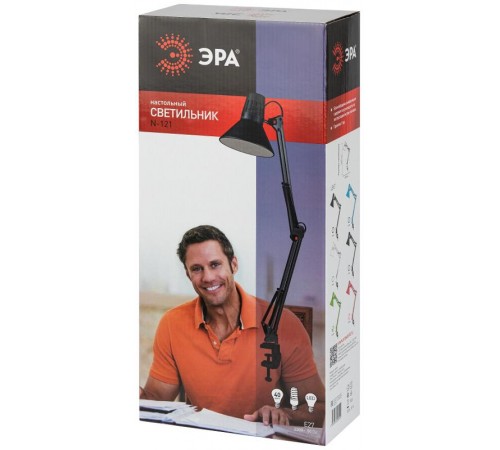 Настольный светильник N-121-E27-40W-GR Е27 на струбцине зеленый  Б0052760  ЭРА