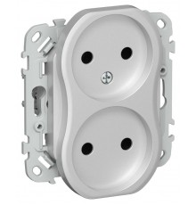 FLITE Розетка 2-ая без заземления без шторок 10А РС02-0-ФлА алюминий  FI-R20-10-K47  IEK