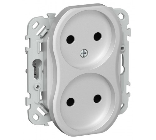 FLITE Розетка 2-ая без заземления без шторок быстрозажимные клеммы 10А РС02-1-ФлА алюминий  FI-R20-10-1-K47  IEK