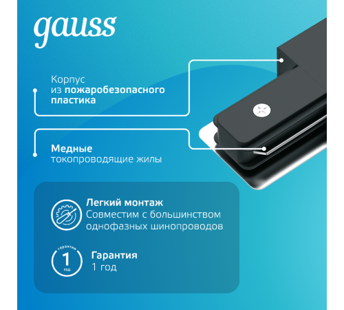 Адаптер питания для подключения светильников к трековой системе к сети черный  TR113  Gauss