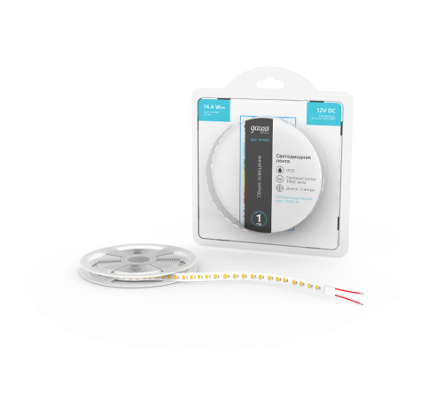 Лента светодиодная Basic LED 2835/120 12V 14,4W/m 1400lm/m 4000K 8mm IP20 3m 1/100  BT083  Gauss