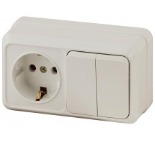 2-702-02 Intro Блок розетка+выкл. двойной гориз. 10(16)А-250В, IP20, ОУ, Quadro, сл.кость  Б0036154  Intro