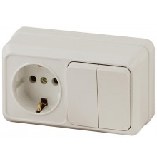 2-702-02 Intro Блок розетка+выкл. двойной гориз. 10(16)А-250В, IP20, ОУ, Quadro, сл.кость  Б0036154  Intro