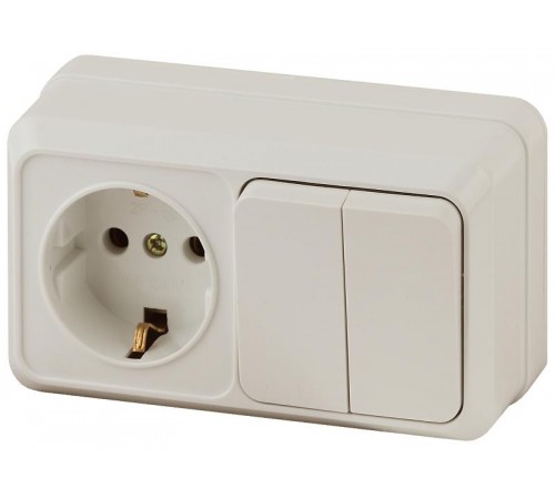 2-702-02 Intro Блок розетка+выкл. двойной гориз. 10(16)А-250В, IP20, ОУ, Quadro, сл.кость  Б0036154  Intro