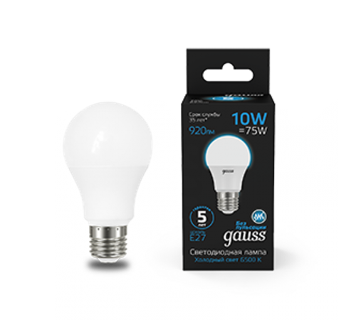 Лампа светодиодная A60 10W 920lm 6500K E27 LED 1/10/50  102502310  Gauss