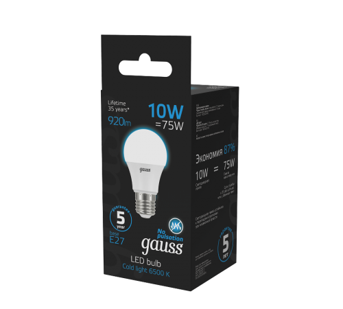 Лампа светодиодная A60 10W 920lm 6500K E27 LED 1/10/50  102502310  Gauss