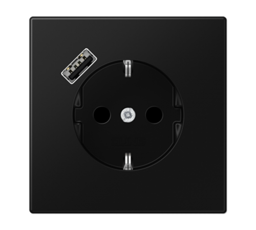 Розетка SCHUKO® с USB-зарядным устройством, тип A; термопласт; черный матовый  LS1520-18ASWM  Jung