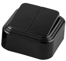 PSW06-22-20 Выключатель двухклавишный открытой установки , 250В, 6А, IP20, черный (VA 56-232-Ч)  32745  STEKKER