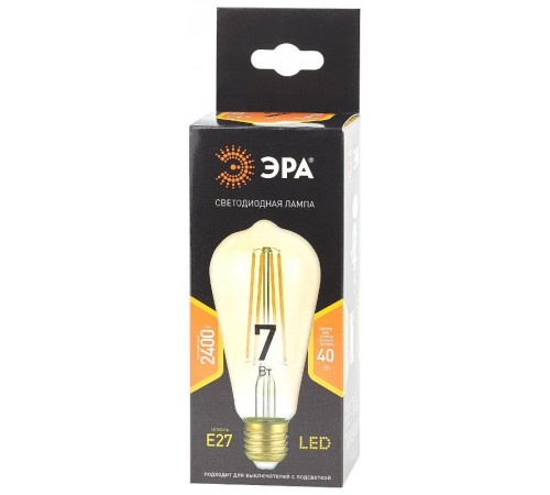Лампа светодиодная F-LED ST64-7W-824-E27 gold (филамент, зол, 7Вт, тепл, E27) (20/960)  Б0047664  ЭРА