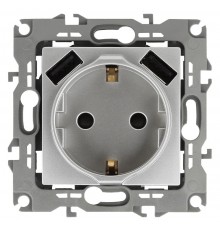 12-4109-03 Розетка с заземлением 16A-250В, штор. с 2xUSB 5В-3А, 12, алюминий   Б0047842  ЭРА