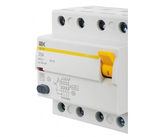 Выключатель дифференциальный (УЗО) ВД1-63 4п 25А 30мА тип AC  MDV10-4-025-030  IEK