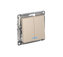 AtlasDesign Песочный Выключатель 2-клавишный с подсветкой,сх.5а, 10АХ,механизм, быстрозажимные клеммы  ATN001253S  SE