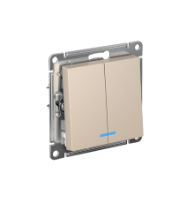 AtlasDesign Песочный Выключатель 2-клавишный с подсветкой,сх.5а, 10АХ,механизм, быстрозажимные клеммы  ATN001253S  SE