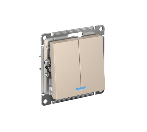 AtlasDesign Песочный Выключатель 2-клавишный с подсветкой,сх.5а, 10АХ,механизм, быстрозажимные клеммы  ATN001253S  SE