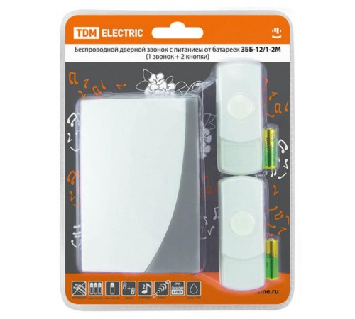 Звонок ЗББ-12/1-2М (беспр., бат., 2 кнопки)   SQ1901-0006  TDM