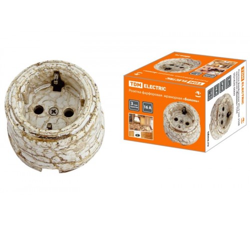 Розетка фарфоровая 2П+З 16А 250В мраморная  "Болонь"  SQ1820-0009  TDM