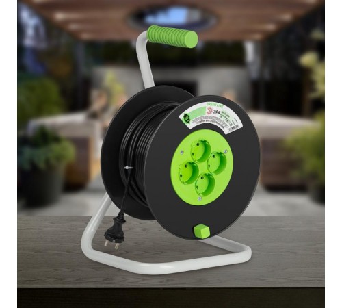 Удлинитель силовой ЭРА GREEN LINE KAT-2x1-40m Greenline на катушке пластик 4 розетки без заземления 40м ПВС 2x1мм2   Б0065087  ЭРА