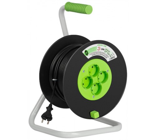 Удлинитель силовой ЭРА GREEN LINE KAT-2x1-40m Greenline на катушке пластик 4 розетки без заземления 40м ПВС 2x1мм2   Б0065087  ЭРА