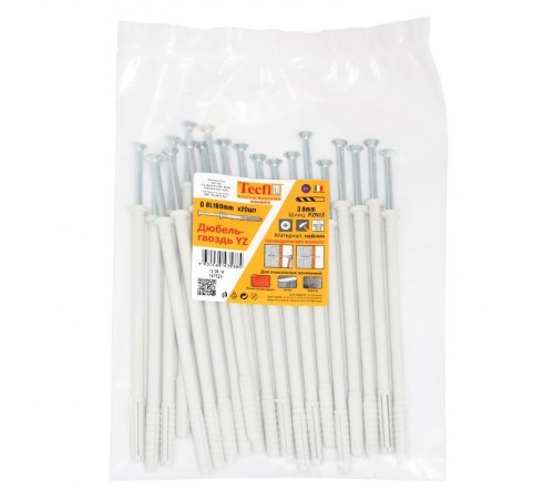 Дюбель-гвоздь YZ цилиндр. манжета нейлон 8x160 (20 шт)- пакет  147525  Tecfi