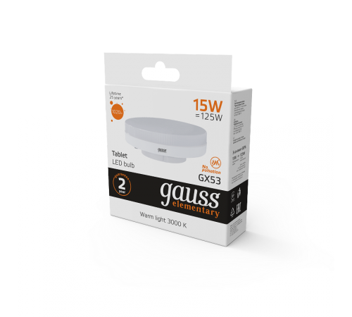 Лампа светодиодная LED Elementary GX53 15W 1020lm 3000K  83815  Gauss