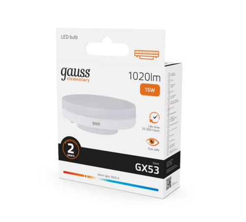 Лампа светодиодная LED Elementary GX53 15W 1020lm 3000K  83815  Gauss