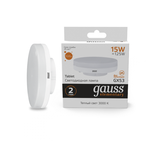 Лампа светодиодная LED Elementary GX53 15W 1020lm 3000K  83815  Gauss
