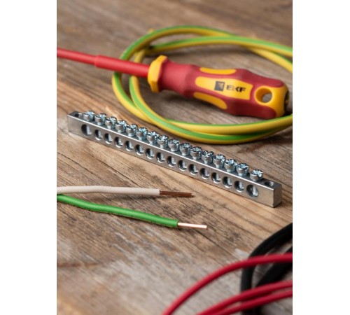 Шина PEN "ноль-земля" (6x9мм) 16 отв. цинк крепеж по краям  sn1-63-16-k  EKF