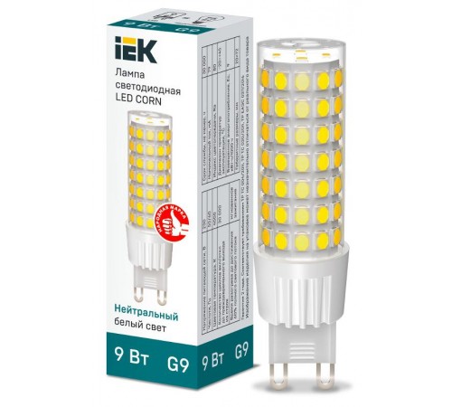 Лампа светодиодная CORN капсула 9Вт 230В 4000К керамика G9 IEK  LLE-CORN-9-230-40-G9  IEK
