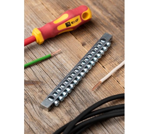 Шина PEN "ноль-земля" (6x9мм) 16 отв. цинк крепеж по краям  sn1-63-16-k  EKF