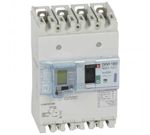 Автоматический выключатель DPX3 160 - термомагн. расц. - с диф. защ. - 50 кА - 400 В~ - 4П - 25 А  420151  Legrand