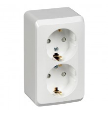 Этюд Белый О/У Розетка 2-ая с заземлением со шторками  PA16-008B  SE