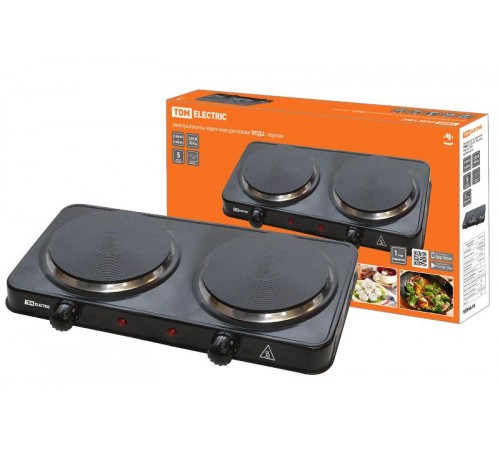 Электроплитка двухконф. ЭПД2 230 В, 2х1 кВт, диск, черная,  SQ2504-0010  TDM
