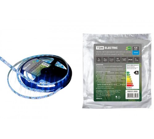 Лента светодиодная SMD2835-60 LED/м-IP20-12 В-4,8 Вт/м-синий (5 м)  SQ0331-0305  TDM