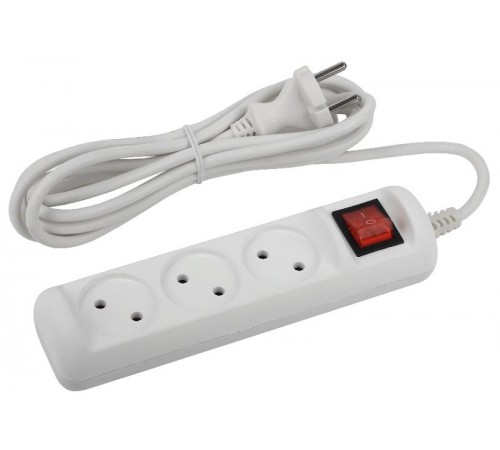 U-3s-3m-2x1 Удлин-ль без заземл, с выкл, 3гн, 3м, ПВС, 2х1мм2, 10А (20/720)  Б0044050  ЭРА