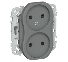FLITE Розетка 2-ая без заземления со шторками 10А РСш02-0-ФлМА мокрый асфальт  FI-R23-10-K80  IEK