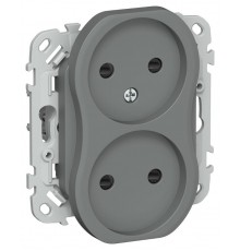 FLITE Розетка 2-ая без заземления со шторками 10А РСш02-0-ФлМА мокрый асфальт  FI-R23-10-K80  IEK