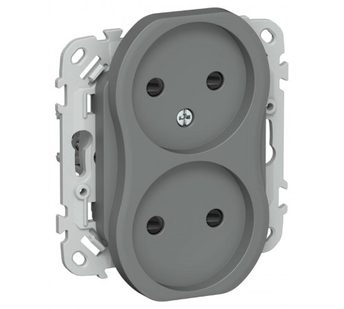 FLITE Розетка 2-ая без заземления со шторками 10А РСш02-0-ФлМА мокрый асфальт  FI-R23-10-K80  IEK