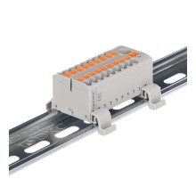 Блок распределительный с гориз. адапт. на рейку шириной 35мм, зажим push-in, 1 ввод 6 кв.мм, 18 точки подкл. 2,5 кв.мм, серый  DTP1-118-104SPUG-H  D