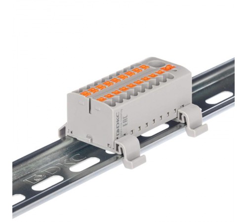 Блок распределительный с гориз. адапт. на рейку шириной 35мм, зажим push-in, 1 ввод 6 кв.мм, 18 точки подкл. 2,5 кв.мм, серый  DTP1-118-104SPUG-H  D