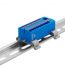 Блок распределительный с гориз. адапт. на рейку шириной 35мм, зажим push-in, 1 ввод 6 кв.мм, 18 точки подкл. 2,5 кв.мм, синий  DTP1-118-104SPUB-H  D