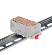 Блок распределительный с верт. адаптером на рейки  15/35мм, зажим push-in, 1 ввод 6 кв.мм, 18  подкл. 2,5 кв.мм, серый  DTP1-118-104SPUG-V  DKC