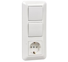 Blanca Белый С/У Блок: Розетка с заземлением с защитными шторками +Выключатель 1-клавишный+Выключатель 1-клавишный 193x81x53 мм BK2VR-008V-B SE