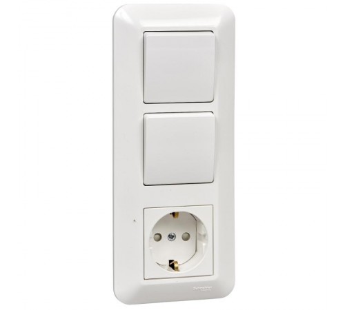 Blanca Белый С/У Блок: Розетка с заземлением с защитными шторками +Выключатель 1-клавишный+Выключатель 1-клавишный 193x81x53 мм BK2VR-008V-B SE