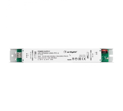 Блок питания ARV-SP24030-LONG-PFC-A (24V, 1.25A, 30W) (Arlight, IP20 Металл, 5 лет)  031104  Arlight