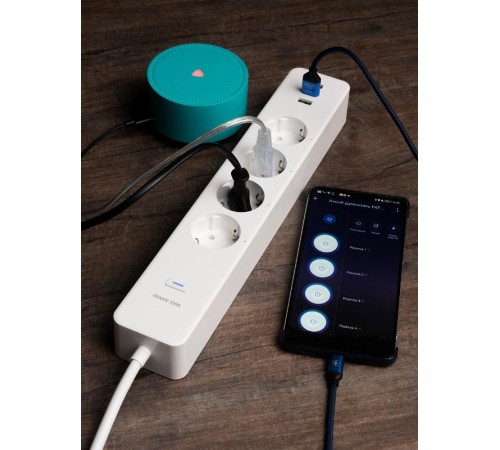 Удлинитель Умный с управлением по Wi-Fi PRO 4 гнезда + 3хUSB с выкл. бел. HomeConnect  RCE-2-WF  EKF