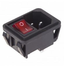 Выключатель клавишный 250V 10А (4с) ON-OFF красный с подсветкой и штекером C14 3PIN  36-2270  REXANT
