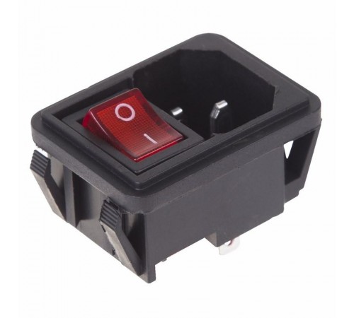 Выключатель клавишный 250V 10А (4с) ON-OFF красный с подсветкой и штекером C14 3PIN  36-2270  REXANT
