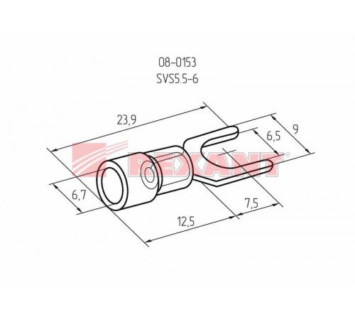 Наконечник вилочный изолированный 6.5 мм 4-6 мм  (НВи 6.0-6 / НВи 5,5-6) желтый  08-0153  REXANT