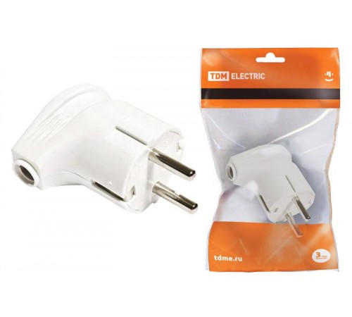 Вилка угловая с/з белая 16А 250В   SQ1806-0007  TDM