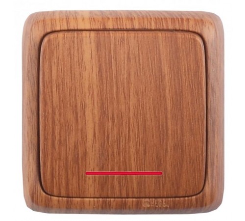 Выключатель открытой установки, одноклавишный, с индикацией, цвет дуб  ВА16-112-05  HEGEL